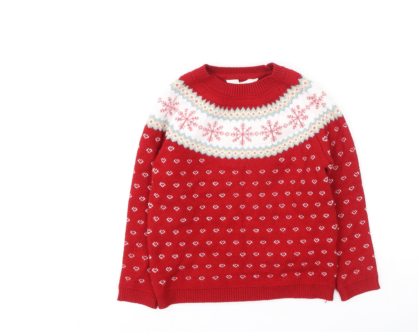 Primark Girls Red Round Neck  Viscose Pullover Jumper Size 6-7 Years   - Christmas Jumper