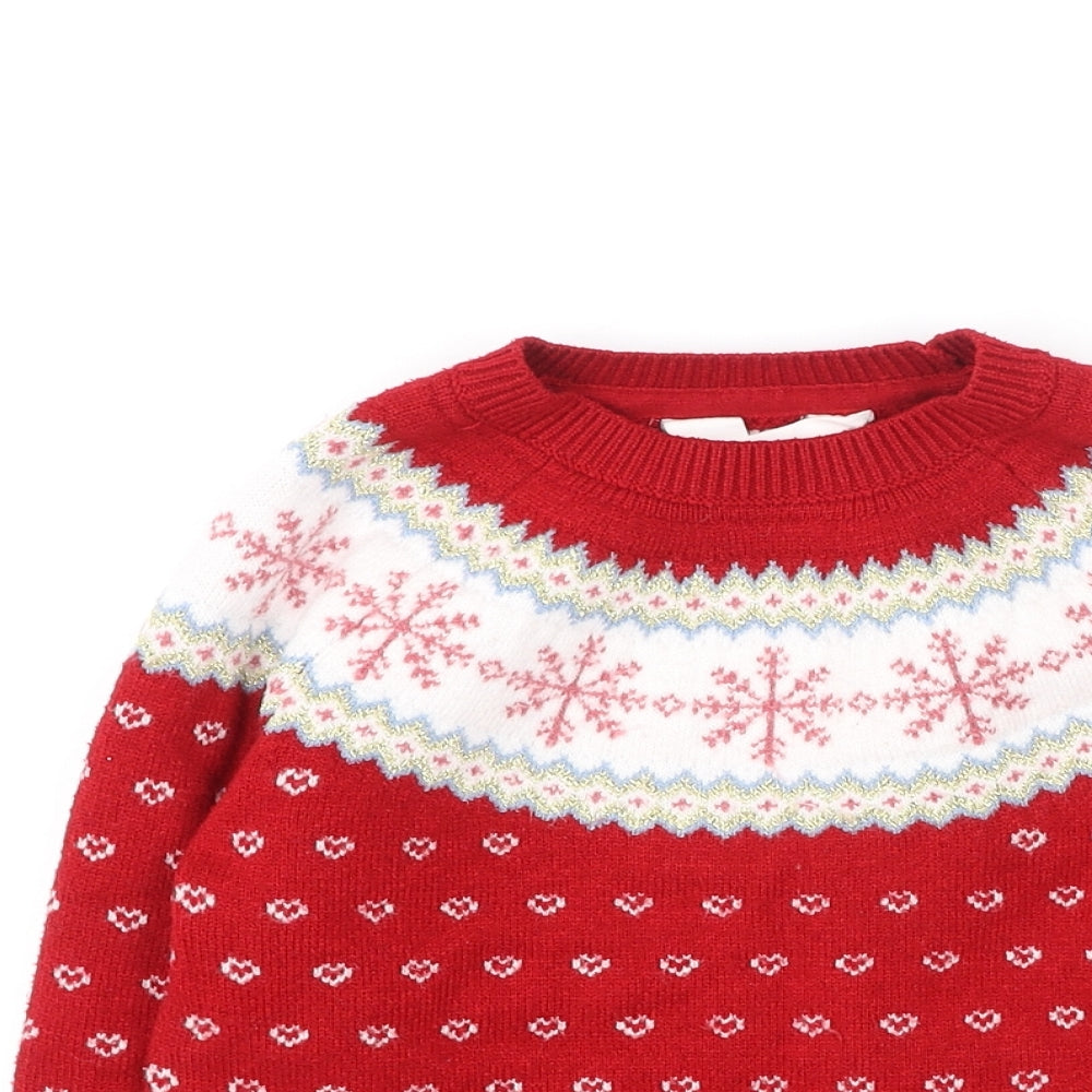 Primark Girls Red Round Neck  Viscose Pullover Jumper Size 6-7 Years   - Christmas Jumper