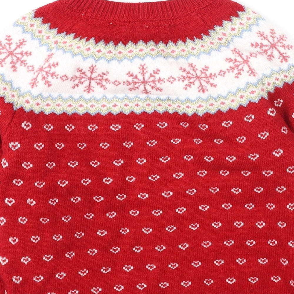 Primark Girls Red Round Neck  Viscose Pullover Jumper Size 6-7 Years   - Christmas Jumper