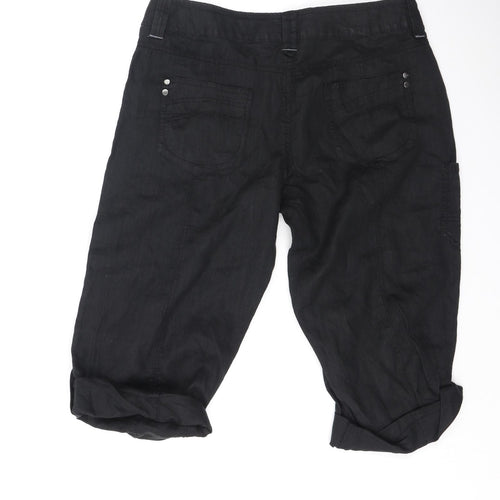 Marks and Spencer Womens Black  Linen Cropped Trousers Size 12  Regular