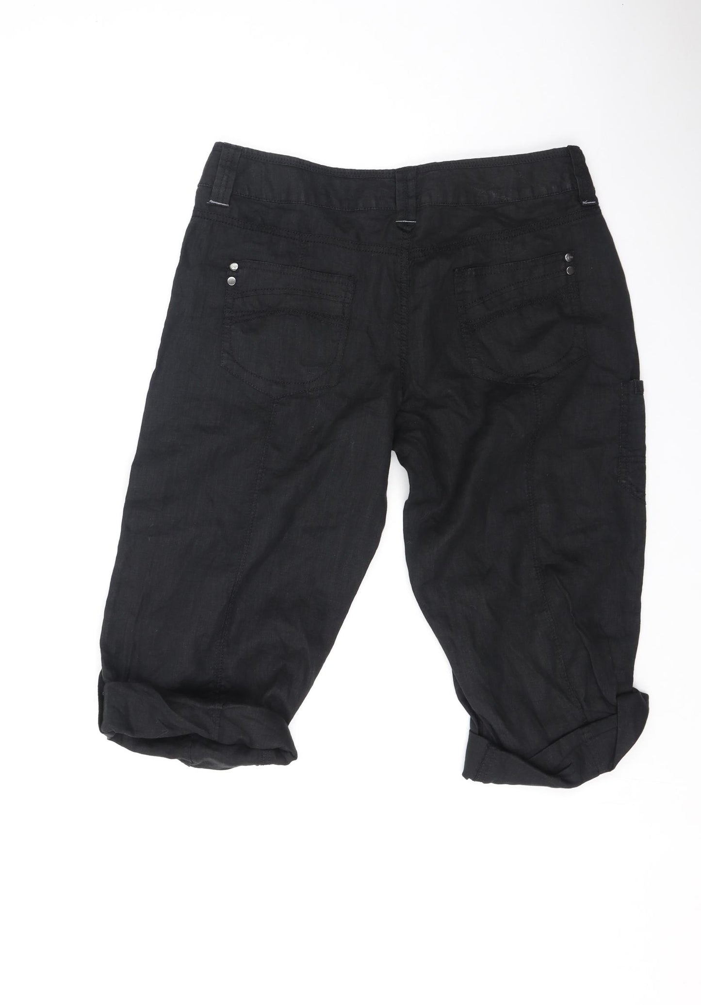 Marks and Spencer Womens Black  Linen Cropped Trousers Size 12  Regular