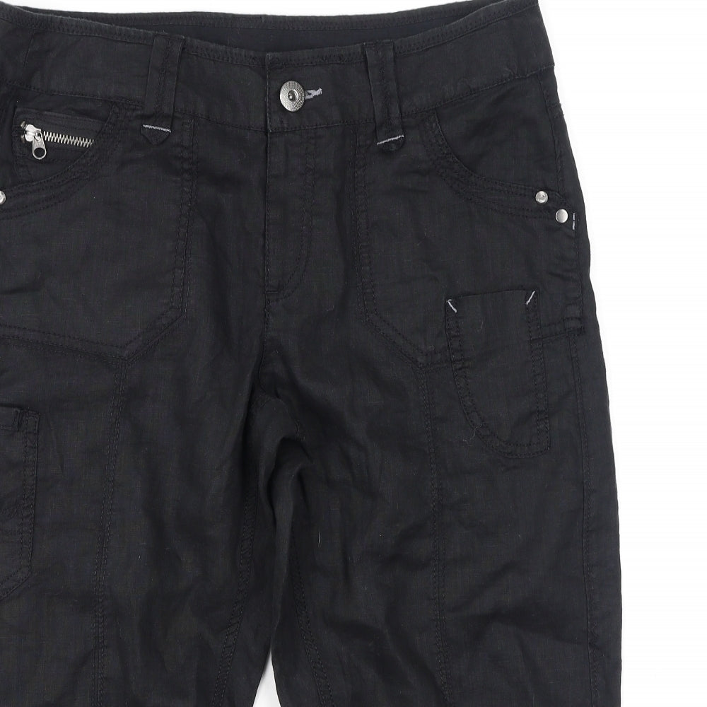 Marks and Spencer Womens Black  Linen Cropped Trousers Size 12  Regular
