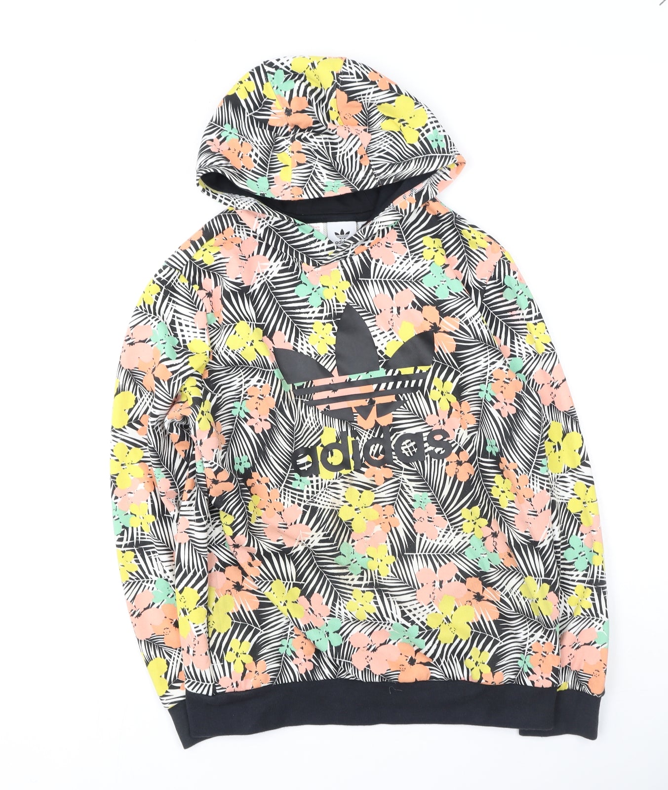 adidas Girls Multicoloured Floral Cotton Pullover Hoodie Size 13-14 Years