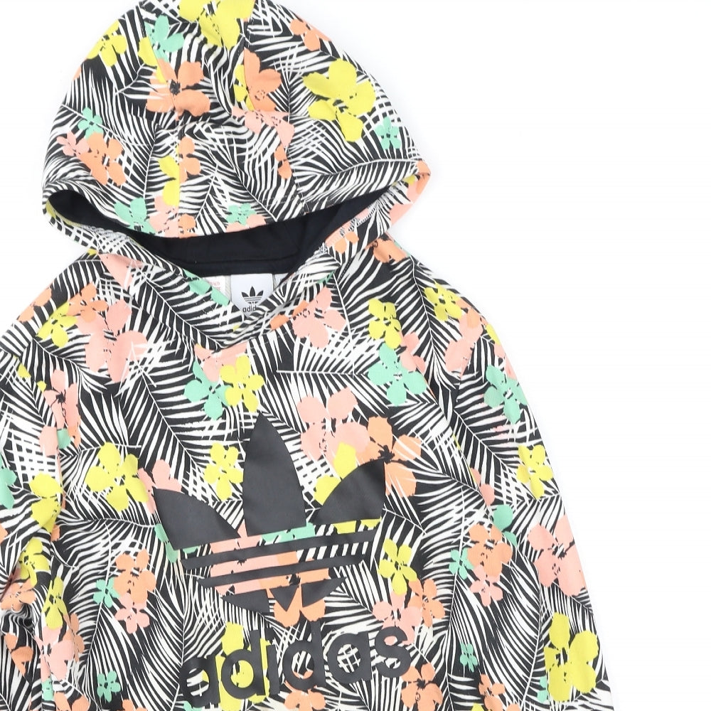 adidas Girls Multicoloured Floral Cotton Pullover Hoodie Size 13-14 Years