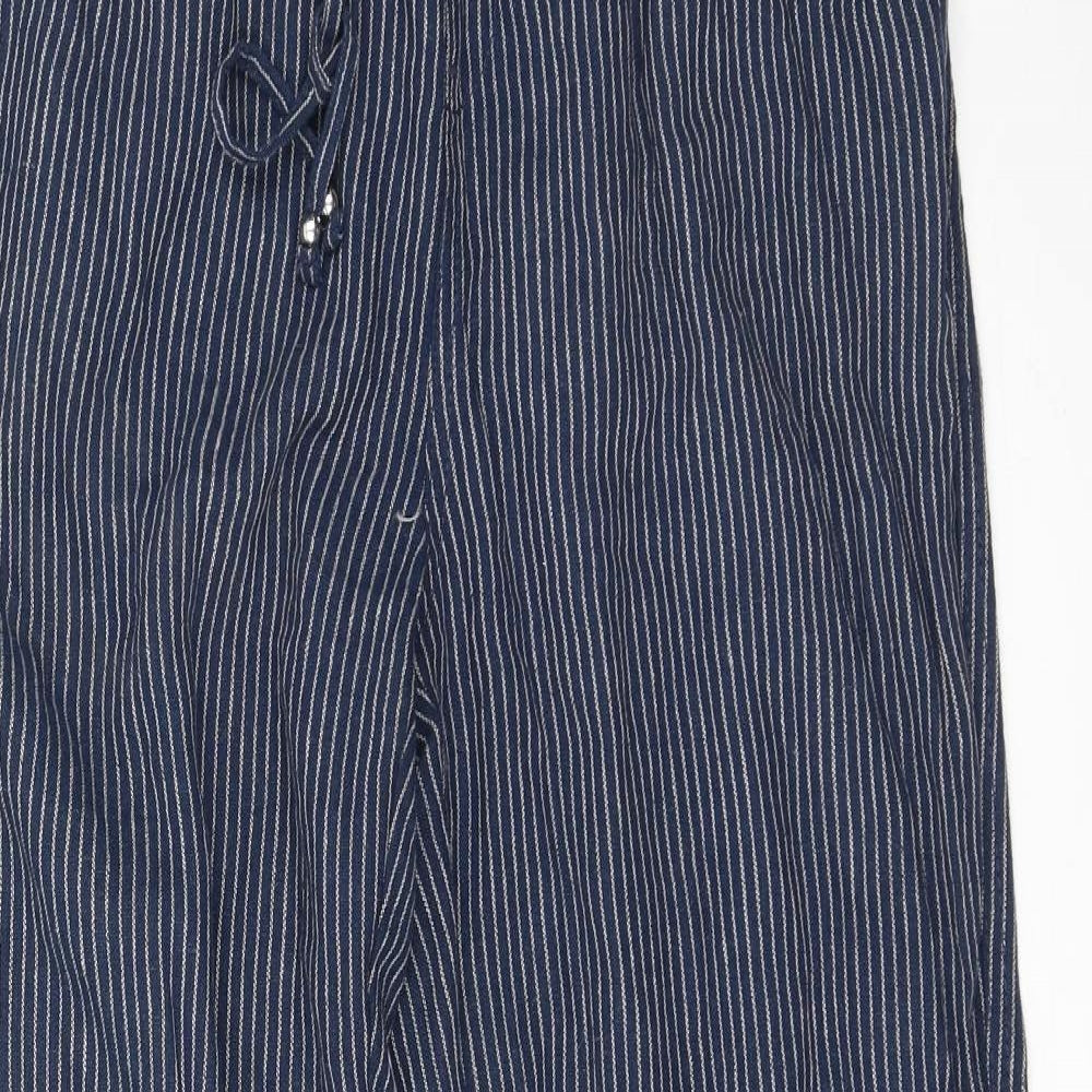 F&F Womens Blue Striped Linen Jogger Trousers Size 12 L29 in Regular