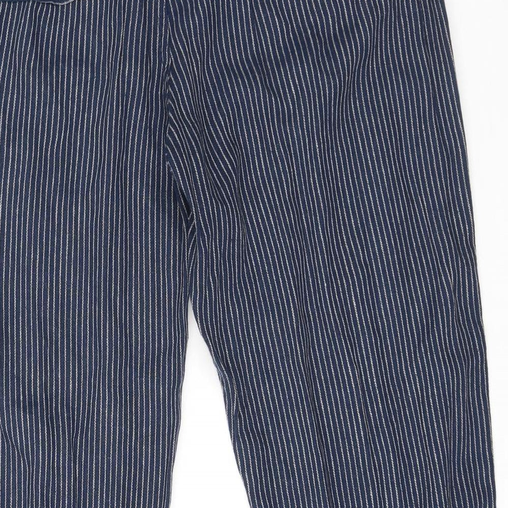 F&F Womens Blue Striped Linen Jogger Trousers Size 12 L29 in Regular