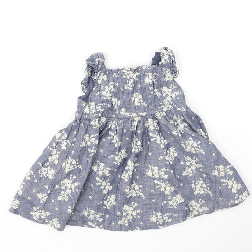 Dunnes Stores Girls Blue Floral Cotton Fit & Flare  Size 3-6 Months  Off the Shoulder