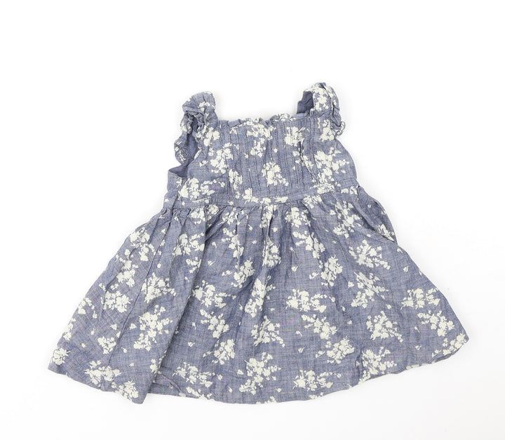 Dunnes Stores Girls Blue Floral Cotton Fit & Flare Size 3-6 Months Off the Shoulder