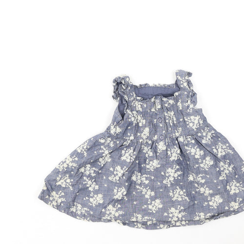 Dunnes Stores Girls Blue Floral Cotton Fit & Flare  Size 3-6 Months  Off the Shoulder