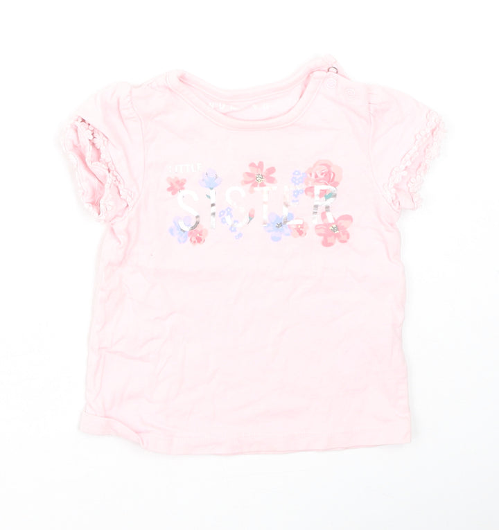 Nutmeg Girls Pink Floral Cotton Basic Casual Size 3-6 Months Round Neck