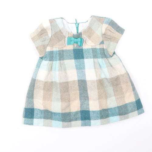 Preworn Girls Multicoloured Plaid Polyester Fit & Flare  Size 6-9 Months  Round Neck