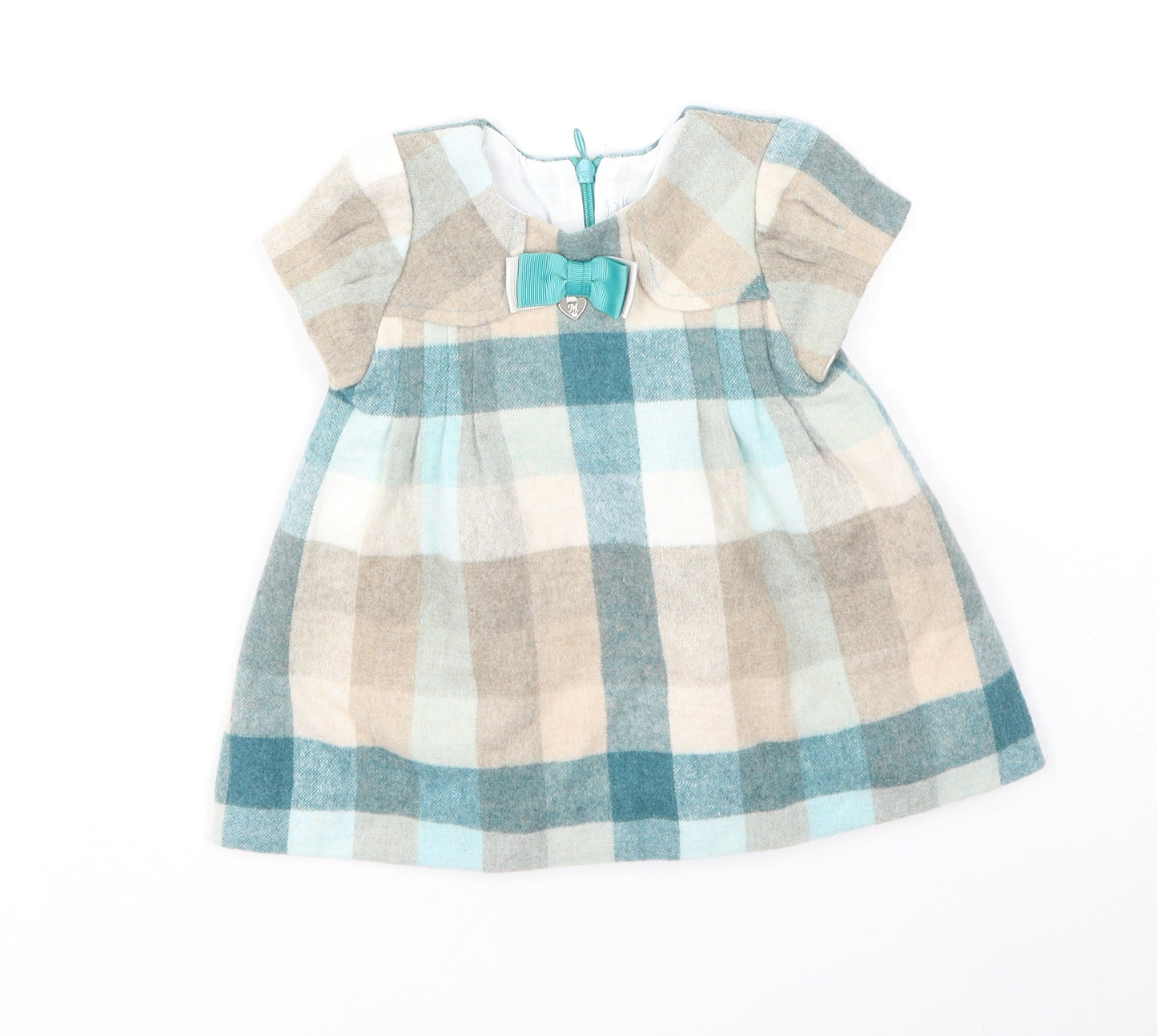 Preworn Girls Multicoloured Plaid Polyester Fit & Flare  Size 6-9 Months  Round Neck