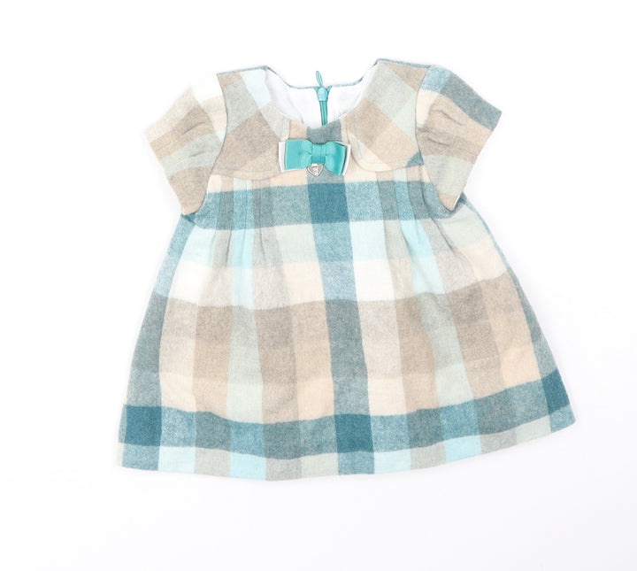 Preworn Girls Multicoloured Plaid Polyester Fit & Flare  Size 6-9 Months  Round Neck