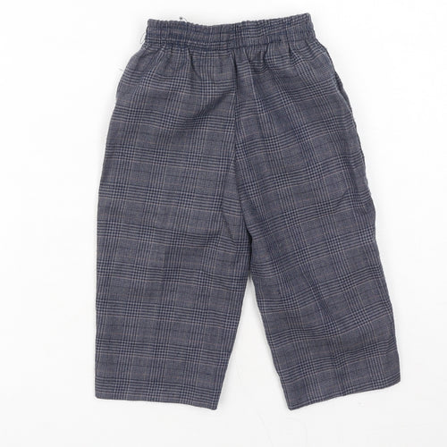 Preworn Boys Grey Plaid Polyester Cargo Trousers Size 18-24 Months