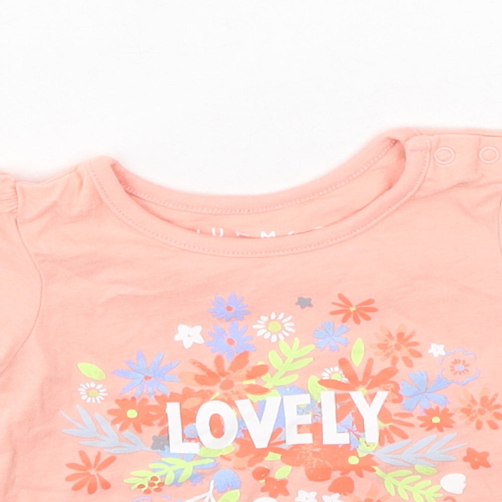 Nutmeg Girls Pink  Cotton Basic T-Shirt Size 0-3 Months Round Neck