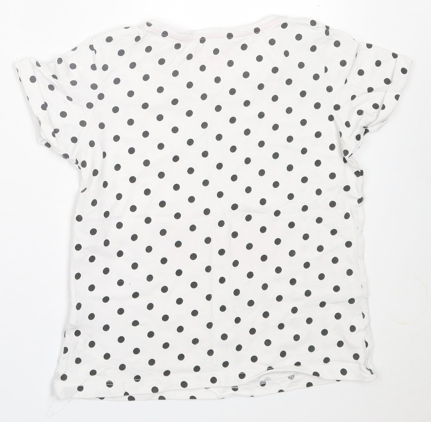 Primark Girls White Polka Dot Cotton Basic T-Shirt Size 9-10 Years Crew Neck Pullover