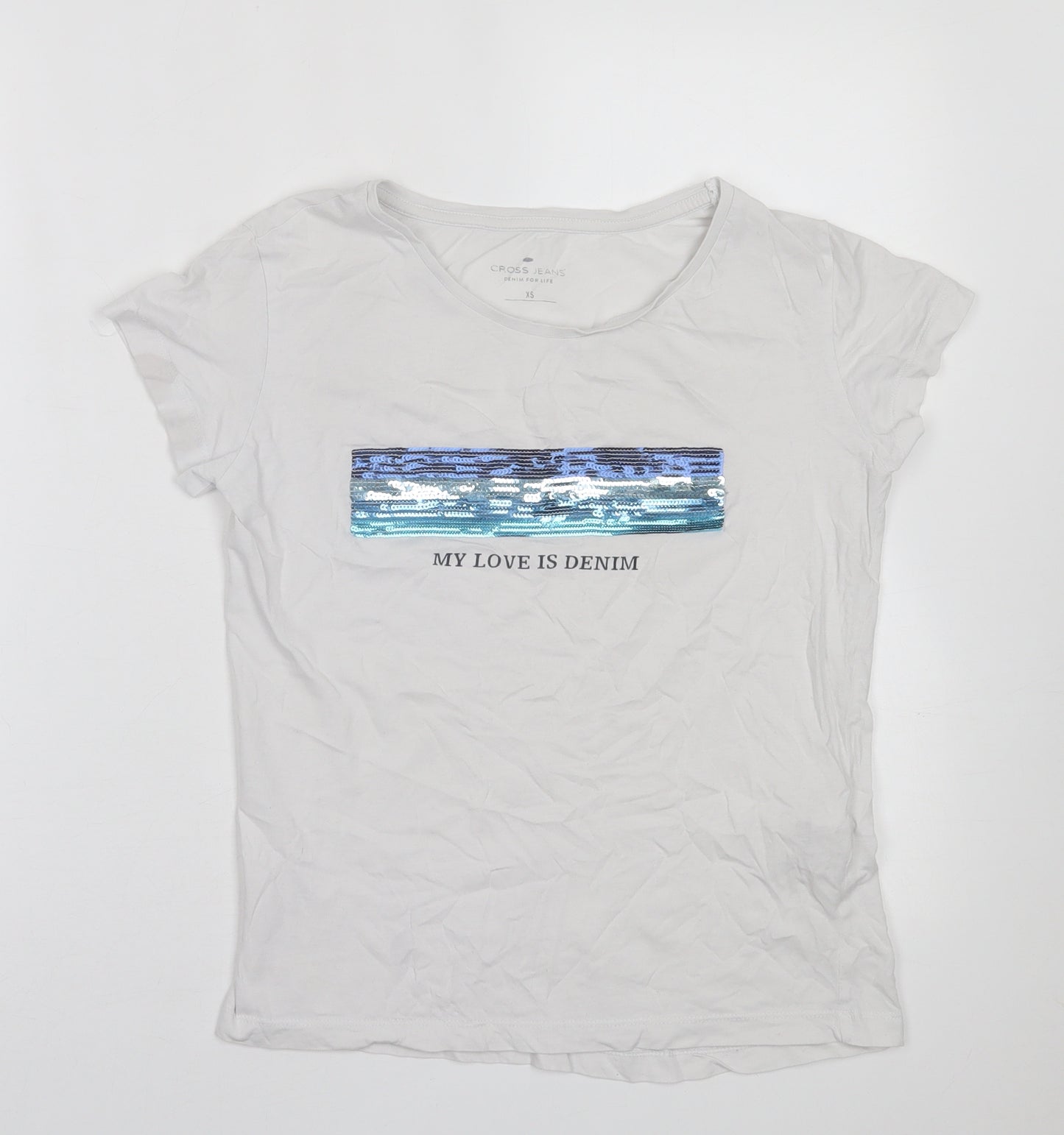 Cross Jeans Womens White  Cotton Basic T-Shirt Size XS Crew Neck