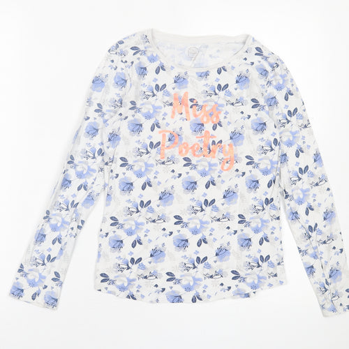 SMYK Girls Blue Floral Cotton Basic Casual Size 13 Years Crew Neck Pullover