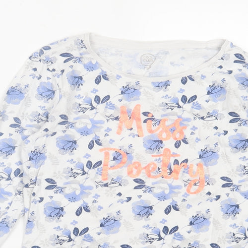 SMYK Girls Blue Floral Cotton Basic Casual Size 13 Years Crew Neck Pullover