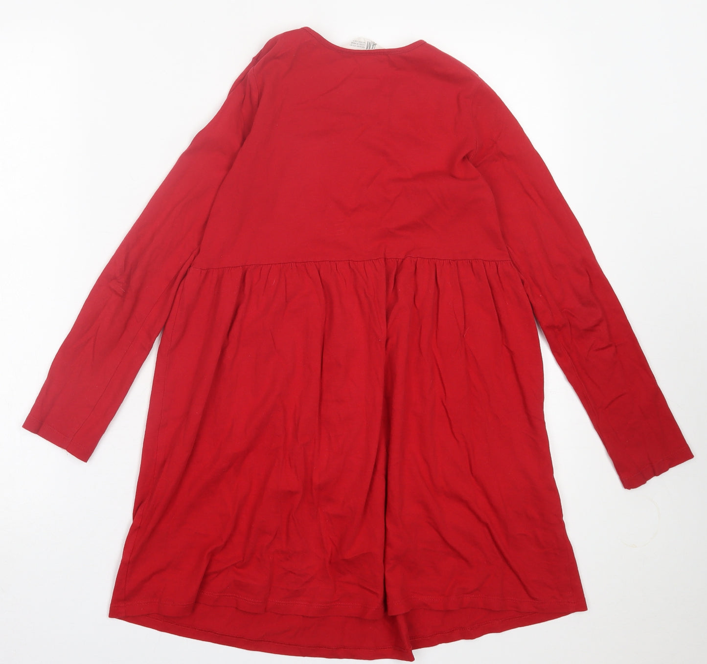 H&M Girls Red  Cotton A-Line  Size 9-10 Years  Crew Neck Pullover - Christmas Print