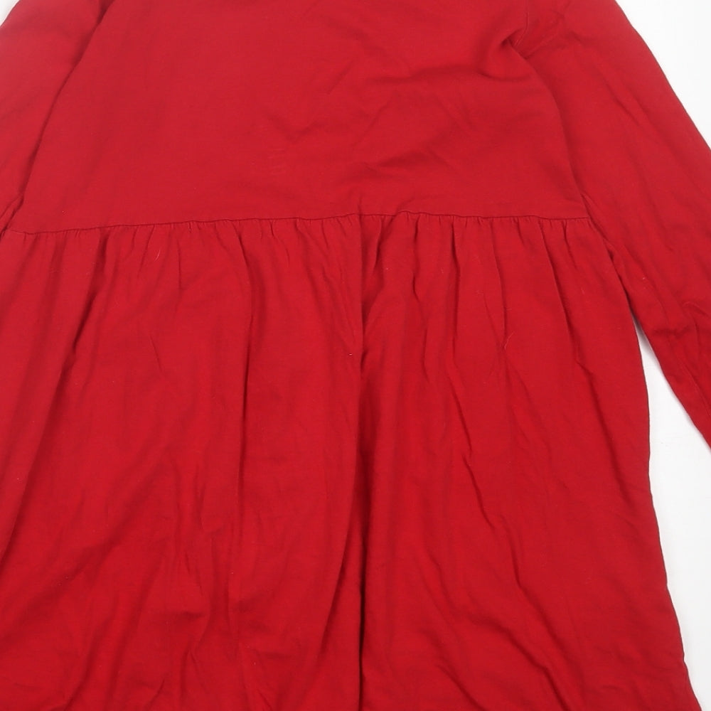 H&M Girls Red  Cotton A-Line  Size 9-10 Years  Crew Neck Pullover - Christmas Print