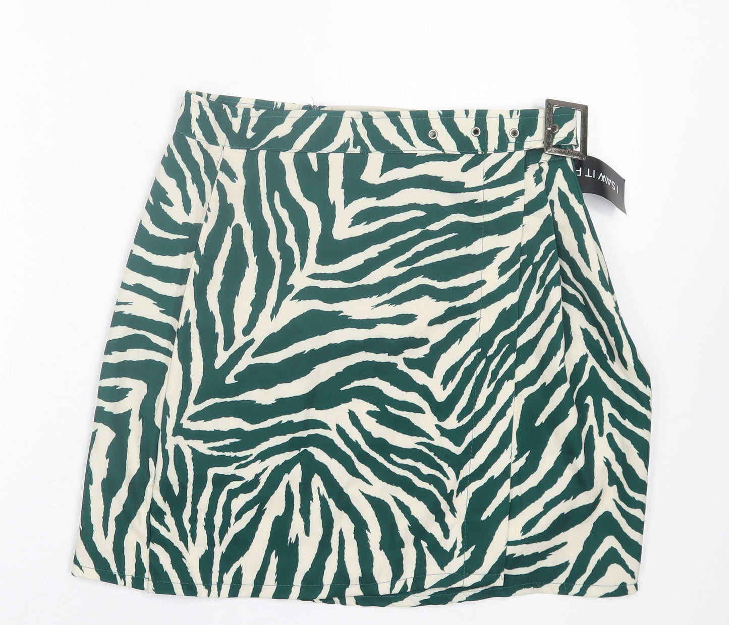 I SAW IT FIRST Womens Green Animal Print Polyester A-Line Skirt Size 12   Zip