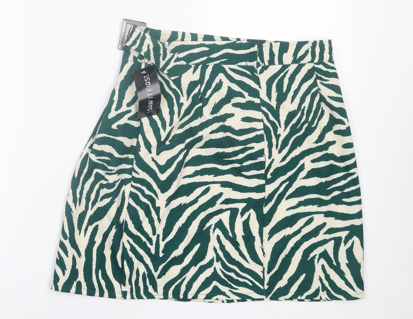 I SAW IT FIRST Womens Green Animal Print Polyester A-Line Skirt Size 12   Zip