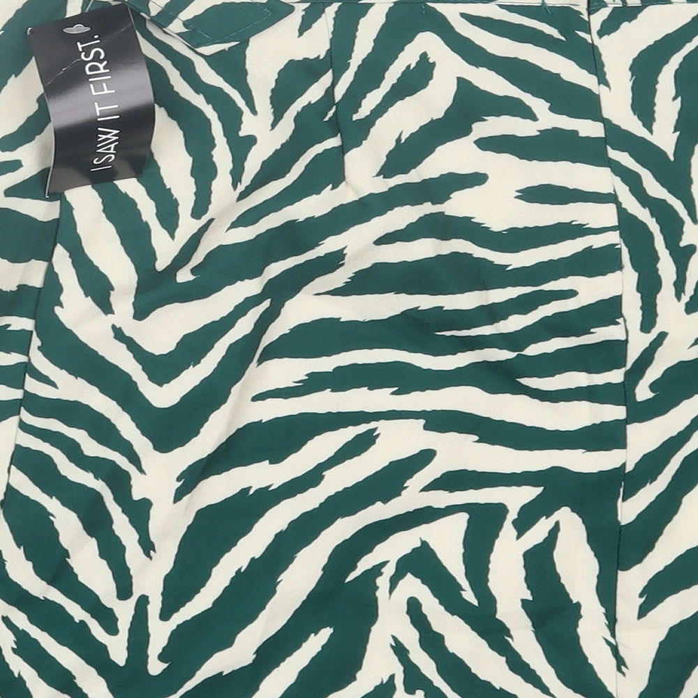 I SAW IT FIRST Womens Green Animal Print Polyester A-Line Skirt Size 12   Zip