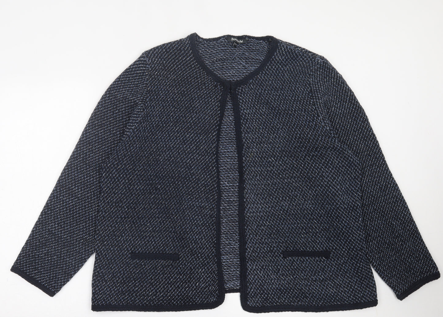 bonmarch Womens Blue Crew Neck  Acrylic Cardigan Jumper Size 24