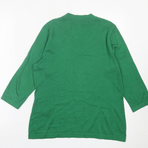 Peter Hahn Womens Green V-Neck  Cotton Pullover Jumper Size 14