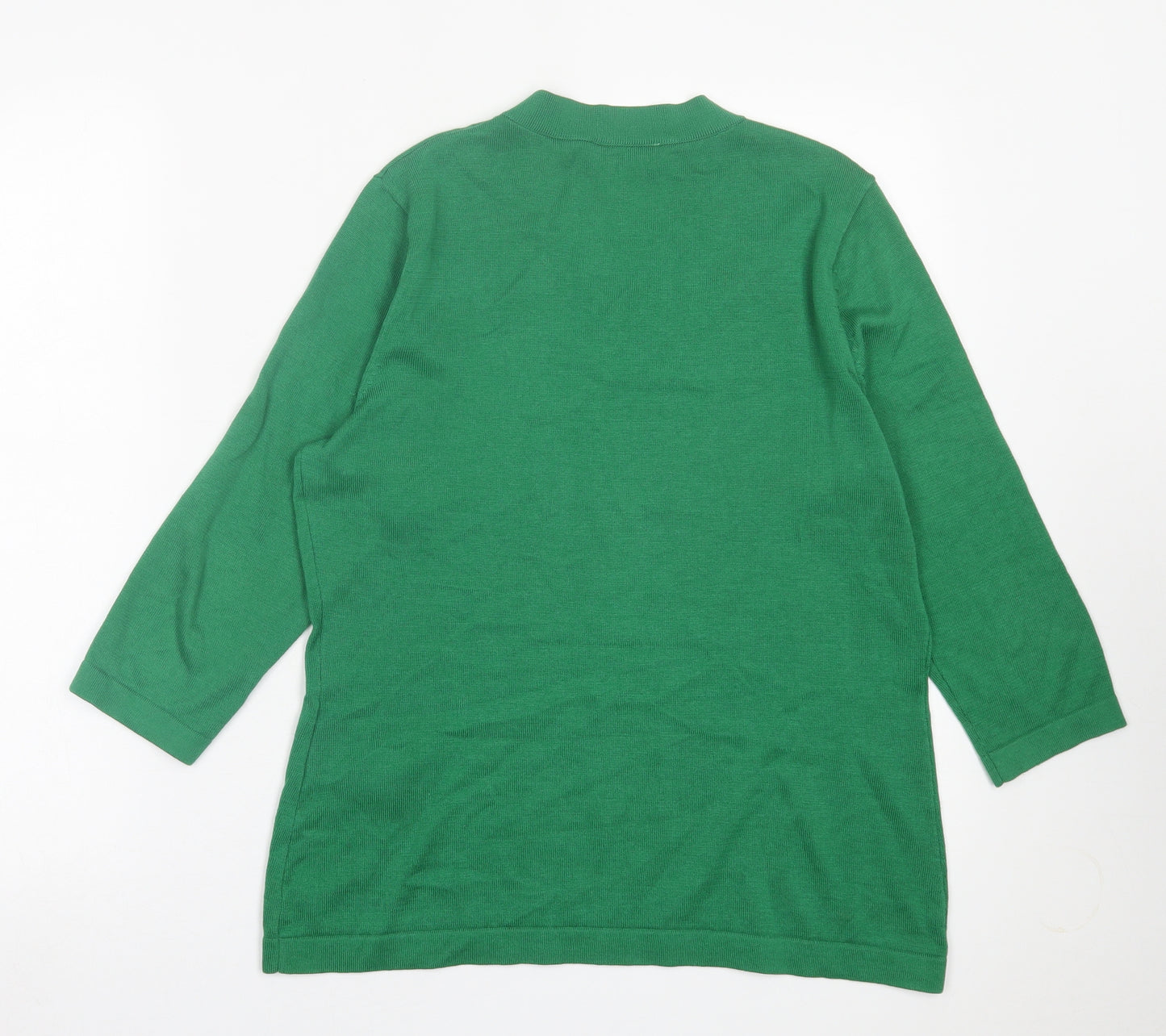 Peter Hahn Womens Green V-Neck  Cotton Pullover Jumper Size 14