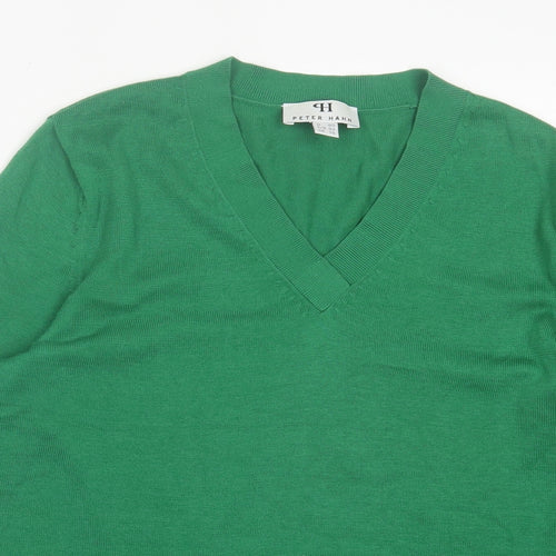 Peter Hahn Womens Green V-Neck  Cotton Pullover Jumper Size 14