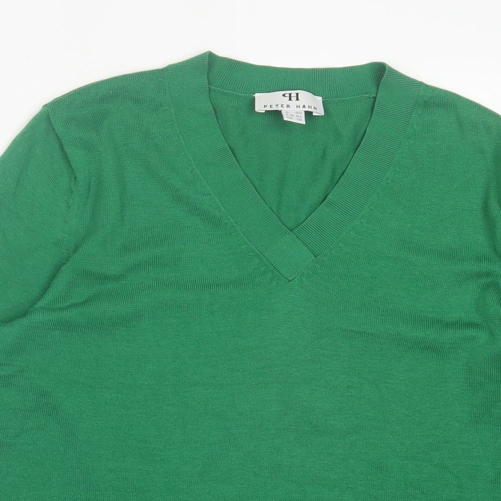 Peter Hahn Womens Green V-Neck  Cotton Pullover Jumper Size 14