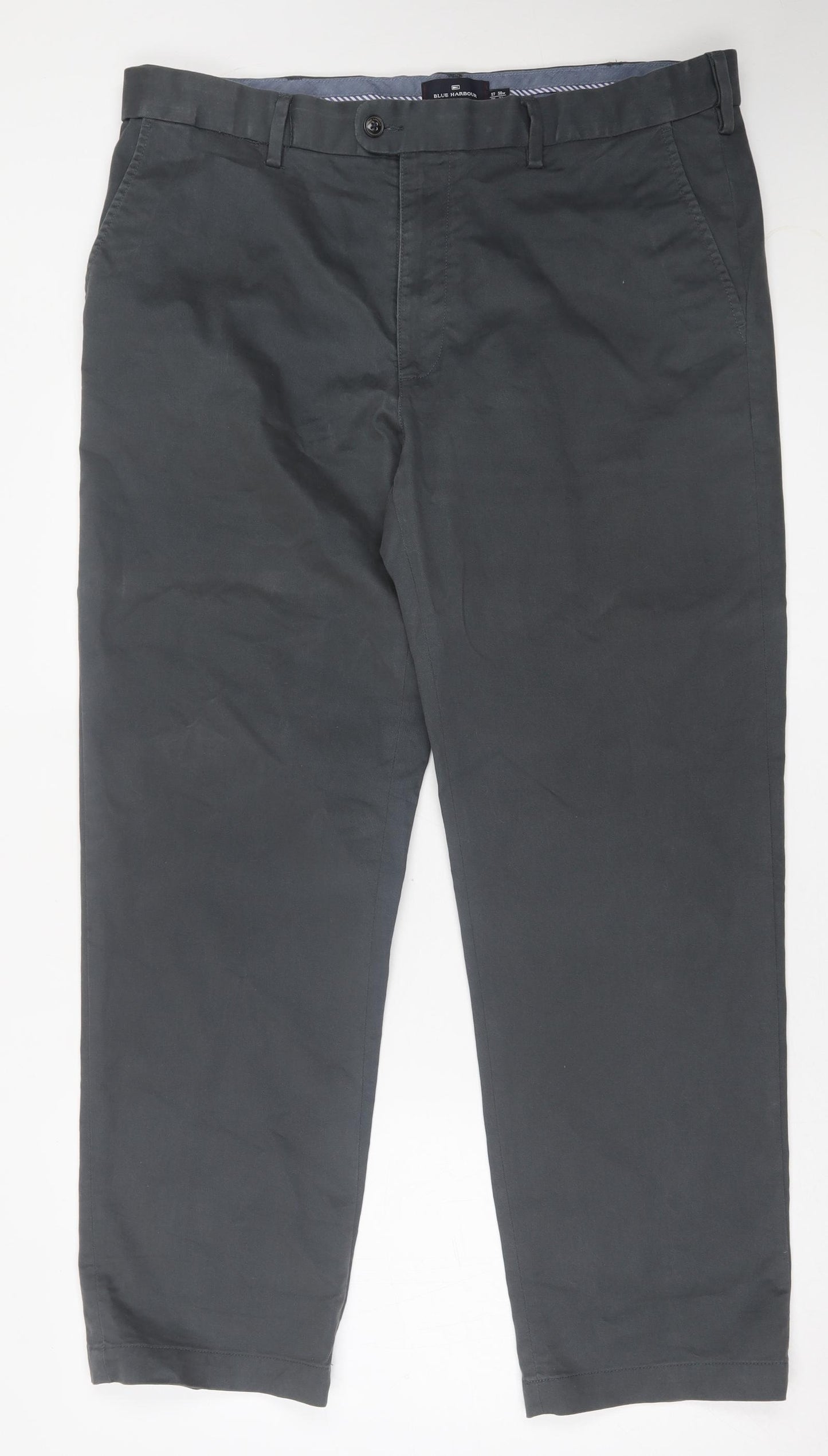Blue Harbour Mens Grey  Cotton Trousers  Size 38 in L31 in Regular Button