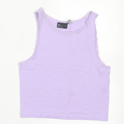 ASOS Womens Purple  Cotton Cropped Tank Size 4 Crew Neck - Lace Trim