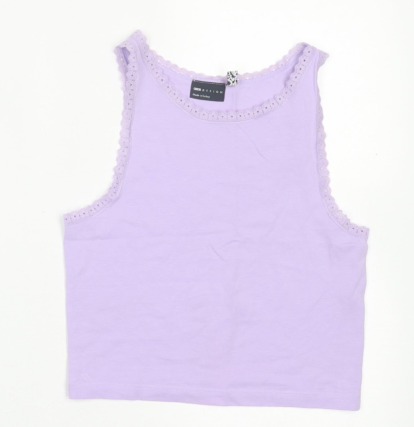 ASOS Womens Purple  Cotton Cropped Tank Size 4 Crew Neck - Lace Trim