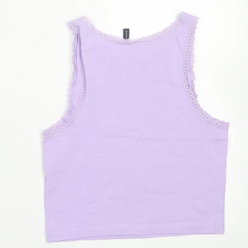 ASOS Womens Purple  Cotton Cropped Tank Size 4 Crew Neck - Lace Trim