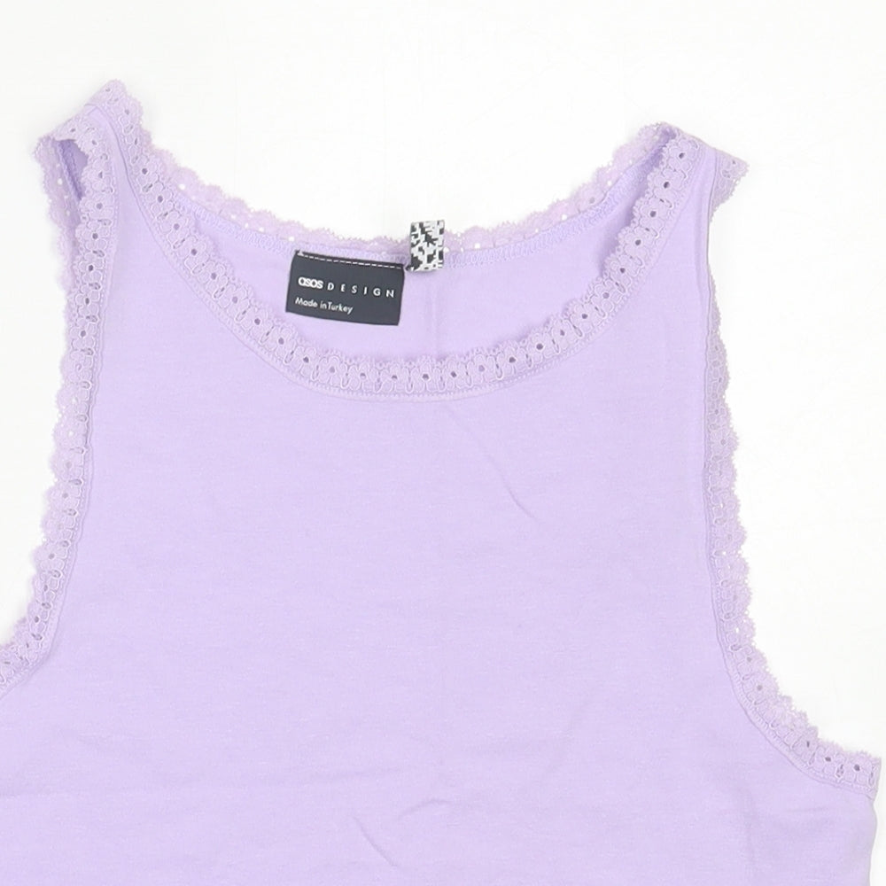 ASOS Womens Purple  Cotton Cropped Tank Size 4 Crew Neck - Lace Trim