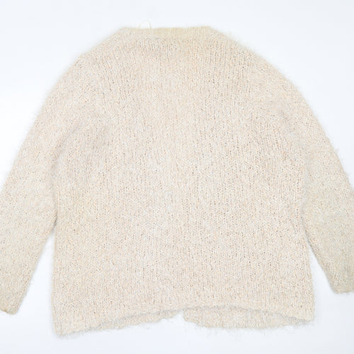 David Emanuel Womens Beige V-Neck  Acrylic Cardigan Jumper Size L