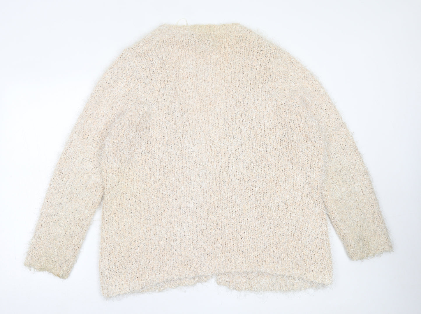 David Emanuel Womens Beige V-Neck  Acrylic Cardigan Jumper Size L