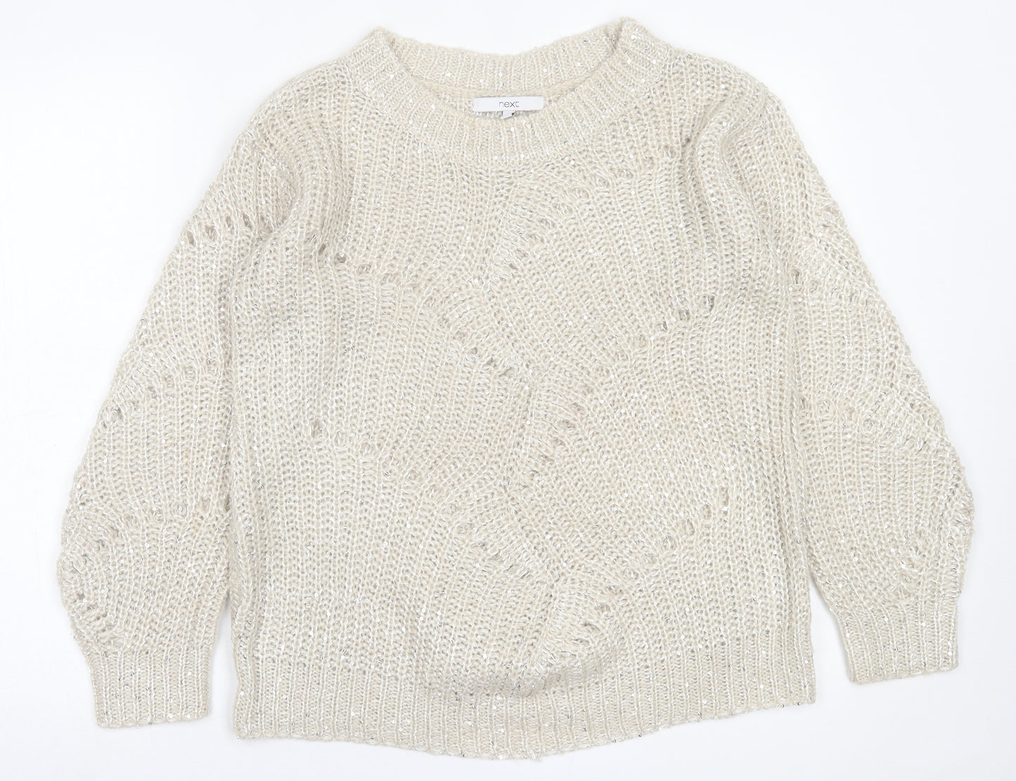 NEXT Womens Beige Crew Neck  Acrylic Pullover Jumper Size S