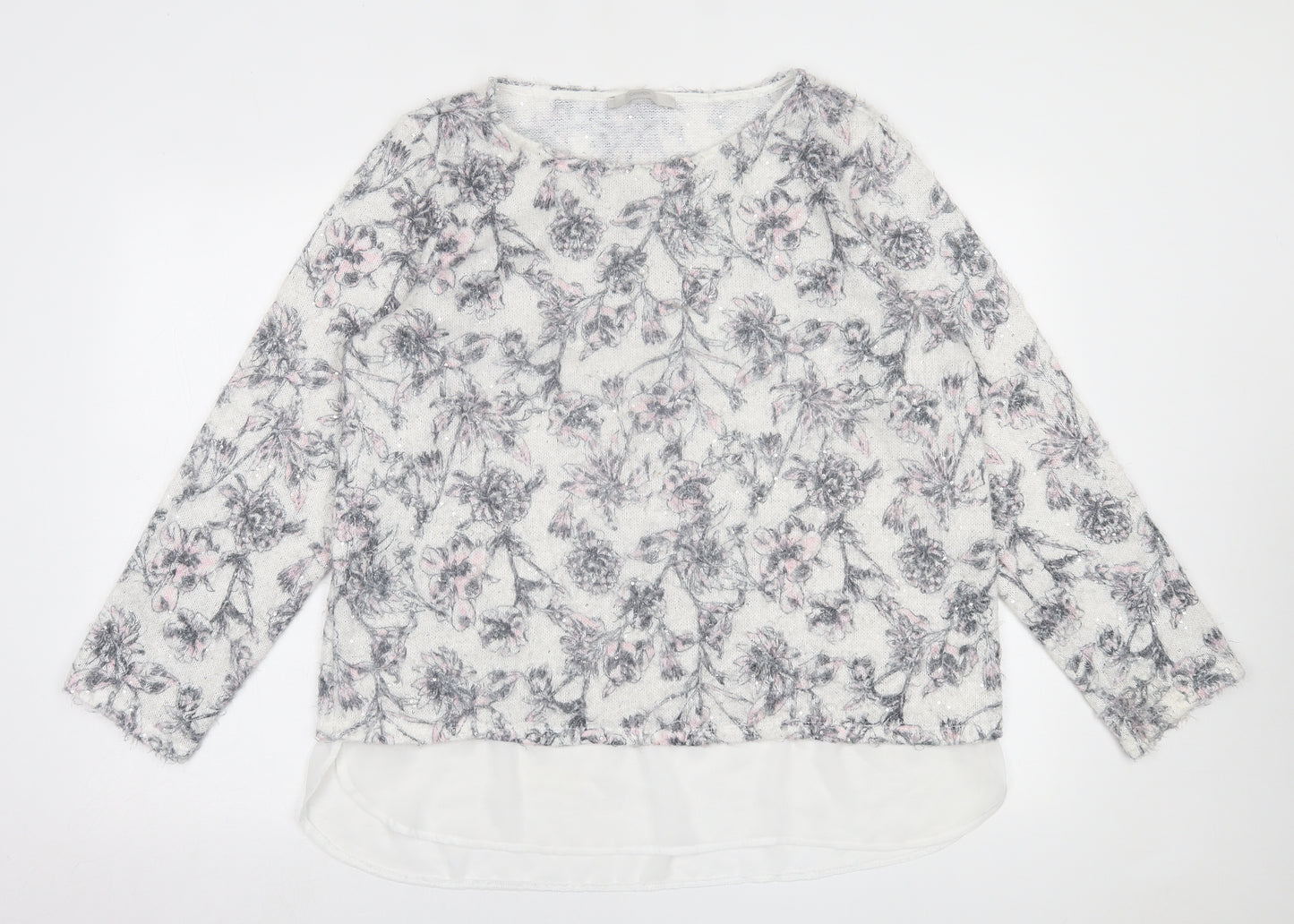 George Womens Grey Crew Neck Floral Polyester Pullover Jumper Size 20