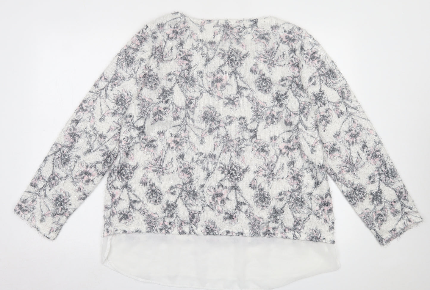 George Womens Grey Crew Neck Floral Polyester Pullover Jumper Size 20