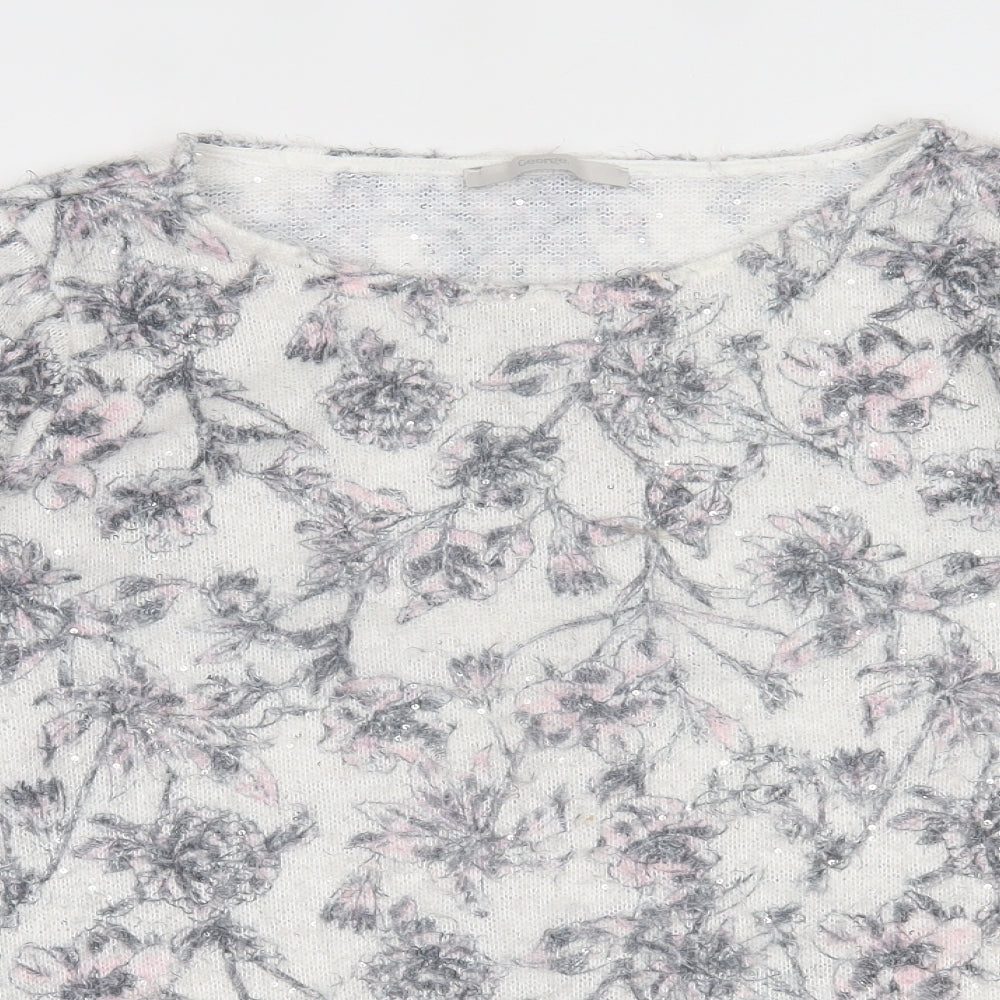 George Womens Grey Crew Neck Floral Polyester Pullover Jumper Size 20