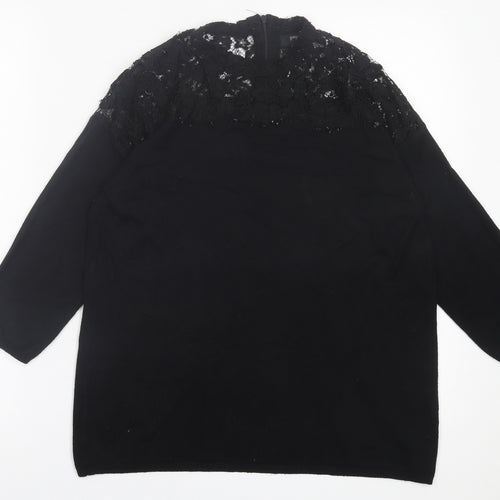 Papaya Womens Black Crew Neck  Viscose Pullover Jumper Size 12