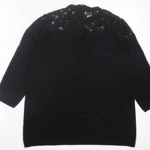Papaya Womens Black Crew Neck  Viscose Pullover Jumper Size 12