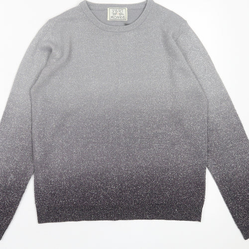 Vert Monde Womens Silver Crew Neck  Acrylic Pullover Jumper Size M