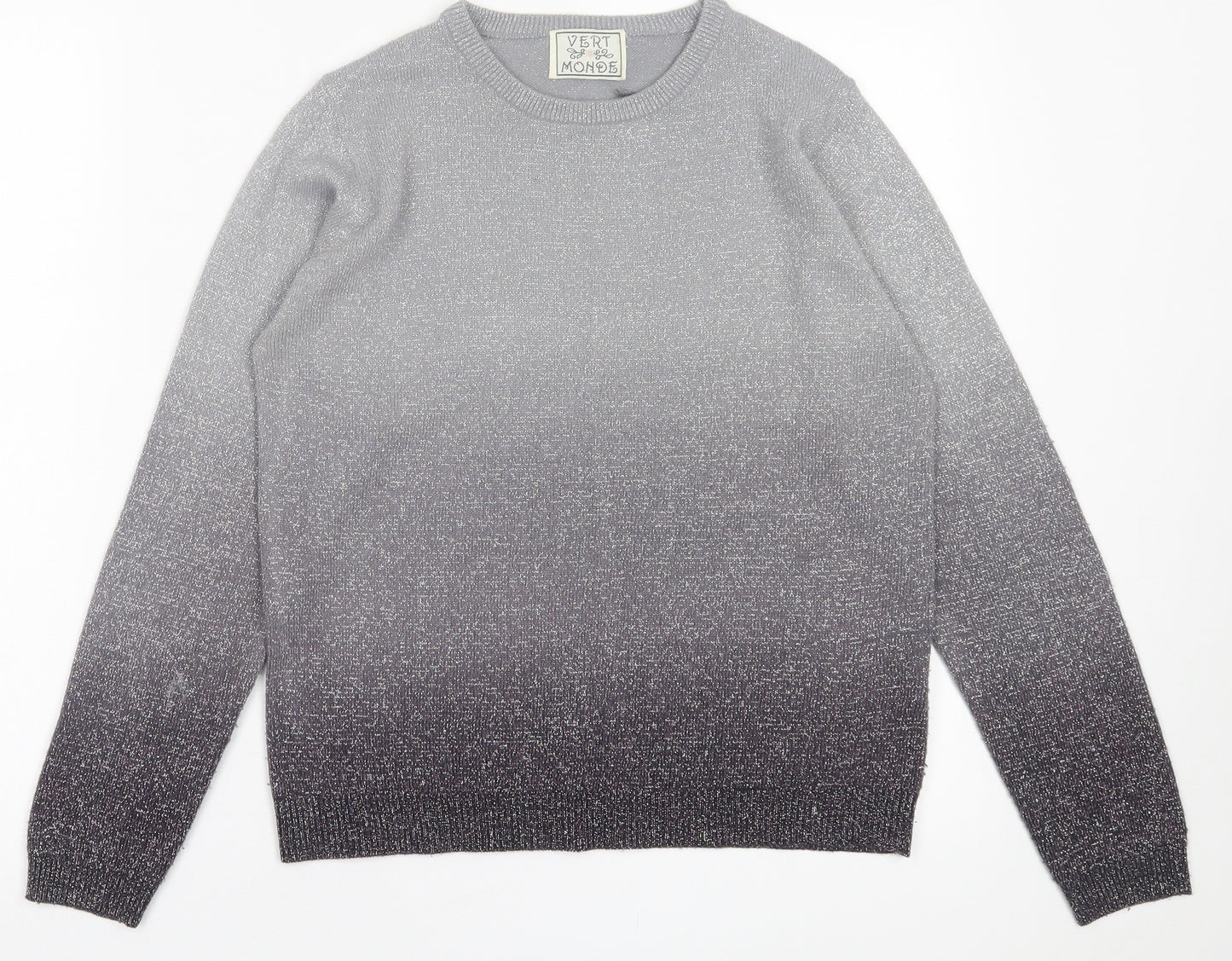 Vert Monde Womens Silver Crew Neck  Acrylic Pullover Jumper Size M