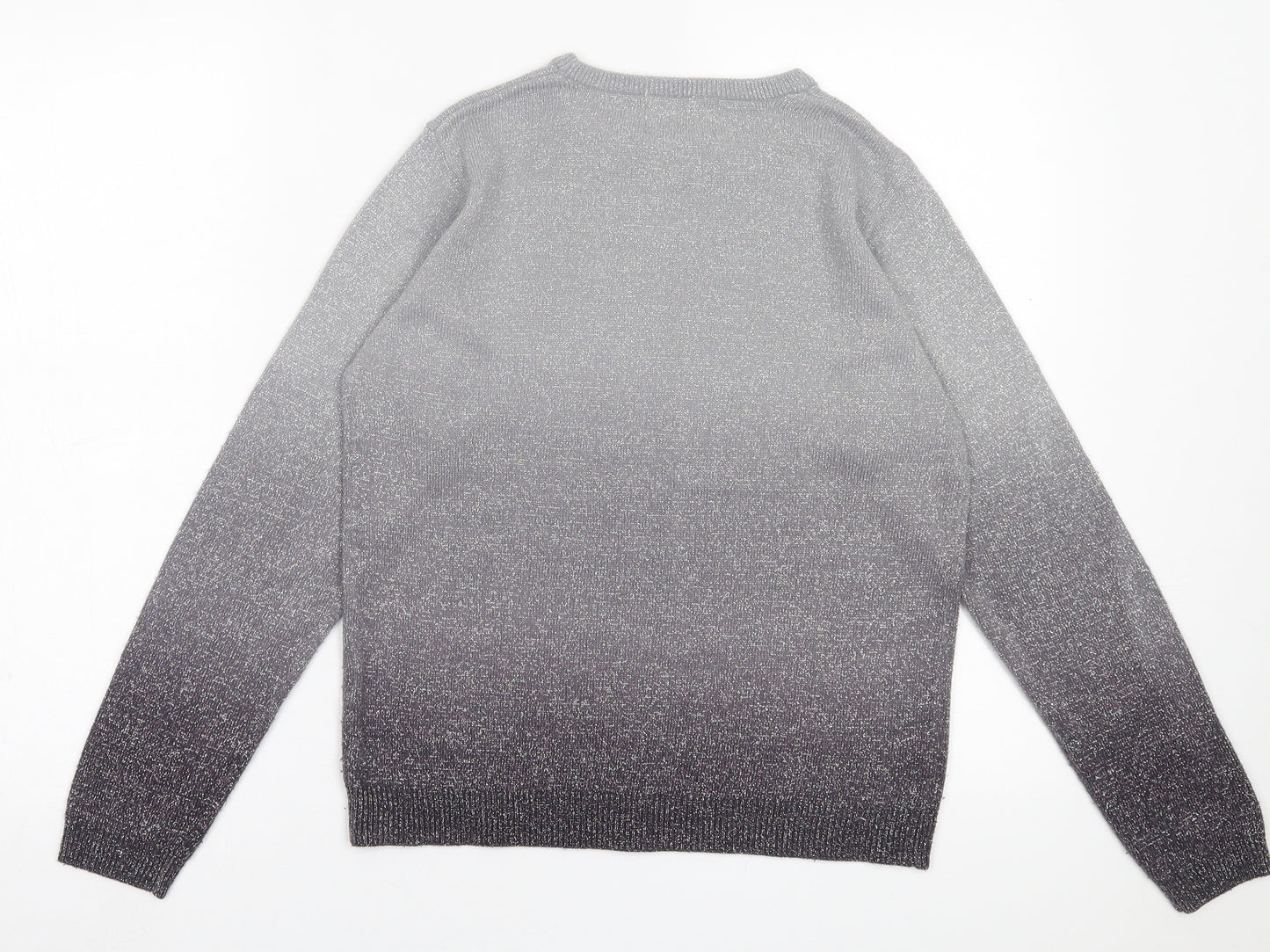Vert Monde Womens Silver Crew Neck  Acrylic Pullover Jumper Size M