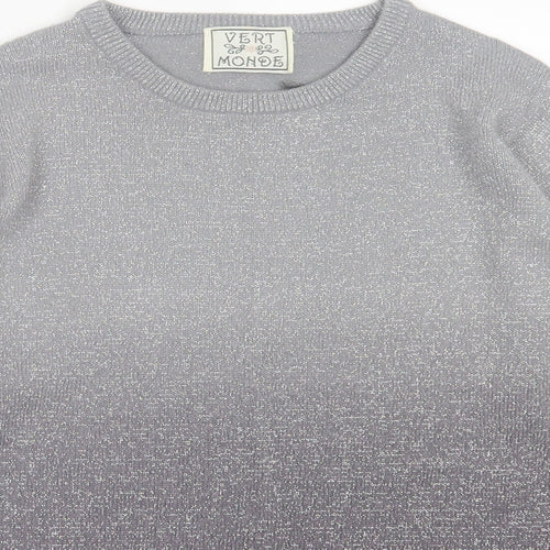 Vert Monde Womens Silver Crew Neck  Acrylic Pullover Jumper Size M